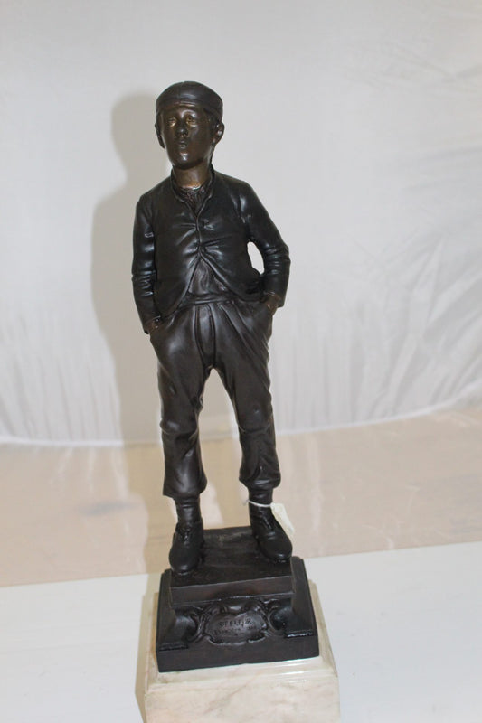 Boy standing Bronze Statue - Size: 7.5"L x 7.5"W x 23.5"H.