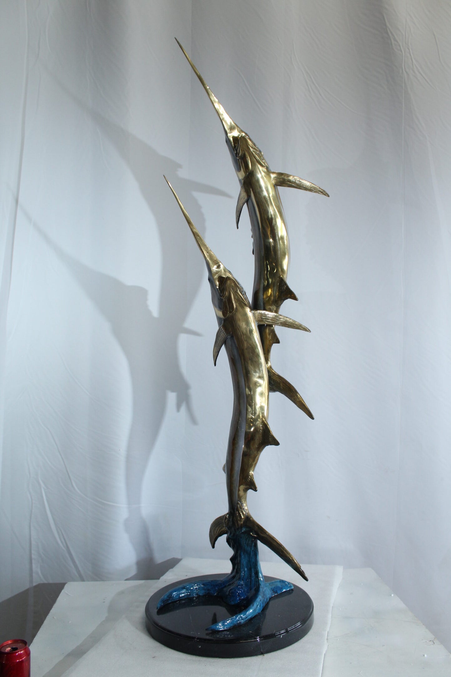 Twin Sailfish Bronze Statue with Colorful Enamel Finish 17" x 17" x 56"H