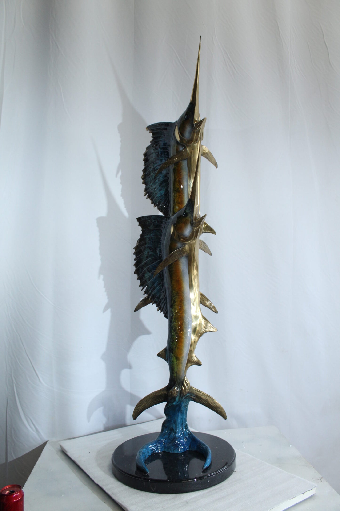 Nifao Twin Sailfish Bronze Statue with Vivid Enamel Finish – Handcrafted Ocean Life Sculpture - 17" x 17" x 56"H