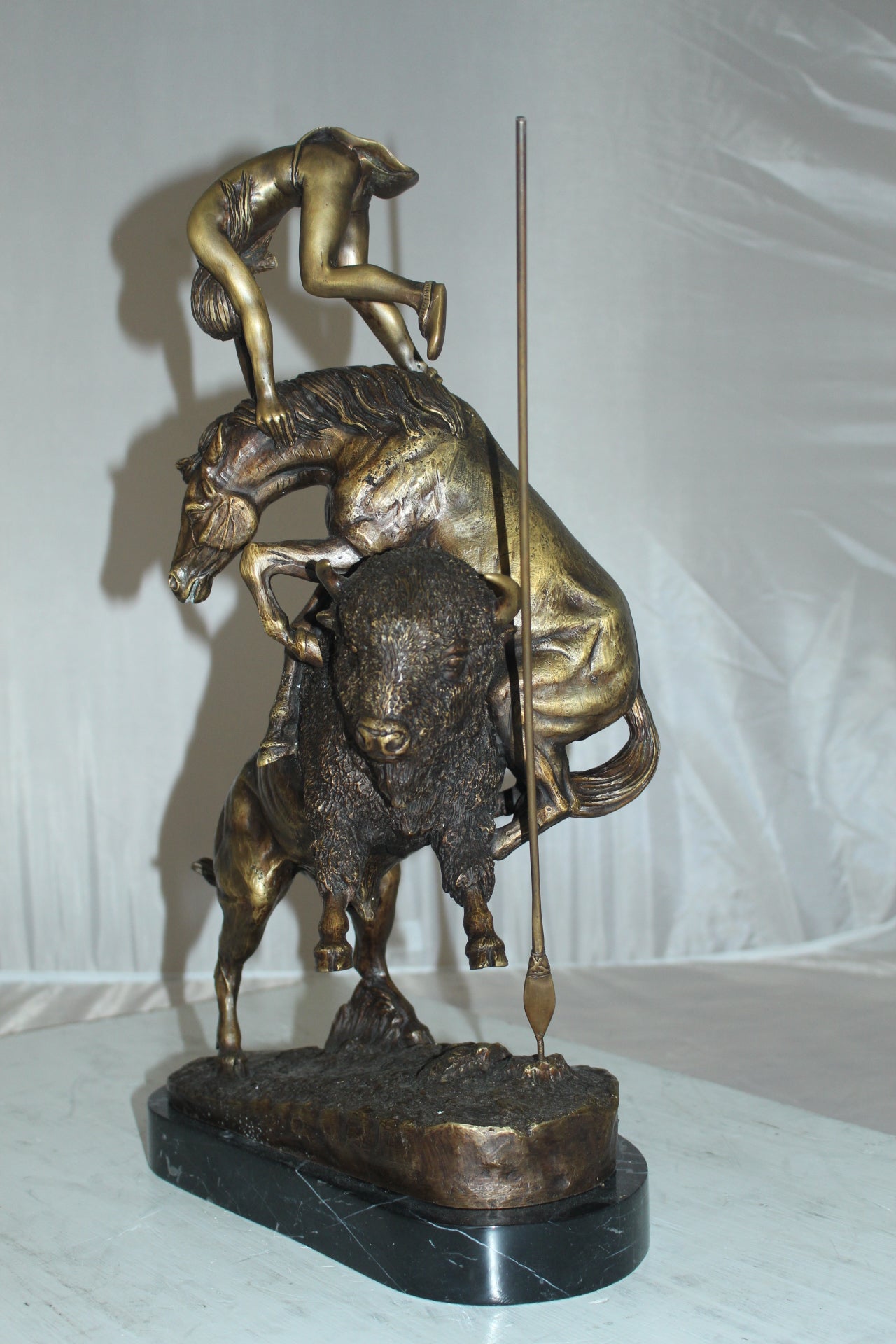 Buffalo Horse by Remington Bronze Statue - Size: 14"L x 6"W x 20"H.