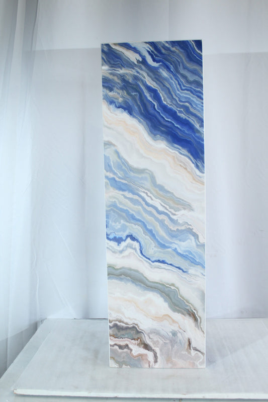 Nifao Porcelain Pedestal Stand – Indoor/Outdoor Display Column with Marble-Look Blue,White & Beige Finish,Elegant Base for Sculptures, Vases & Modern Home, Gallery or Showroom Decor12 x 12" x 39"H