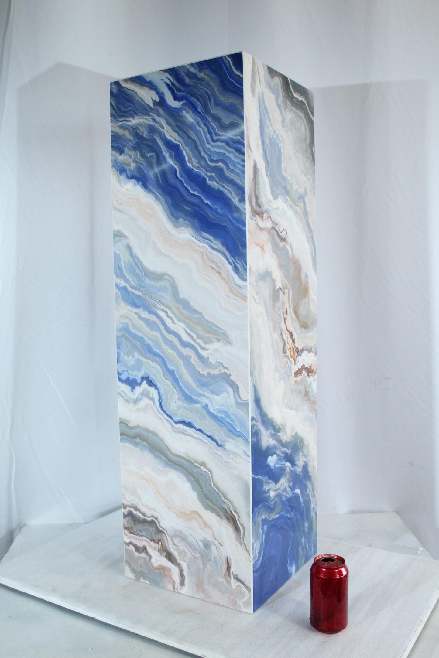 Elegant Blue Marble-Look Porcelain Pedestal Stand for Art Work 12" x 12" x 39"H