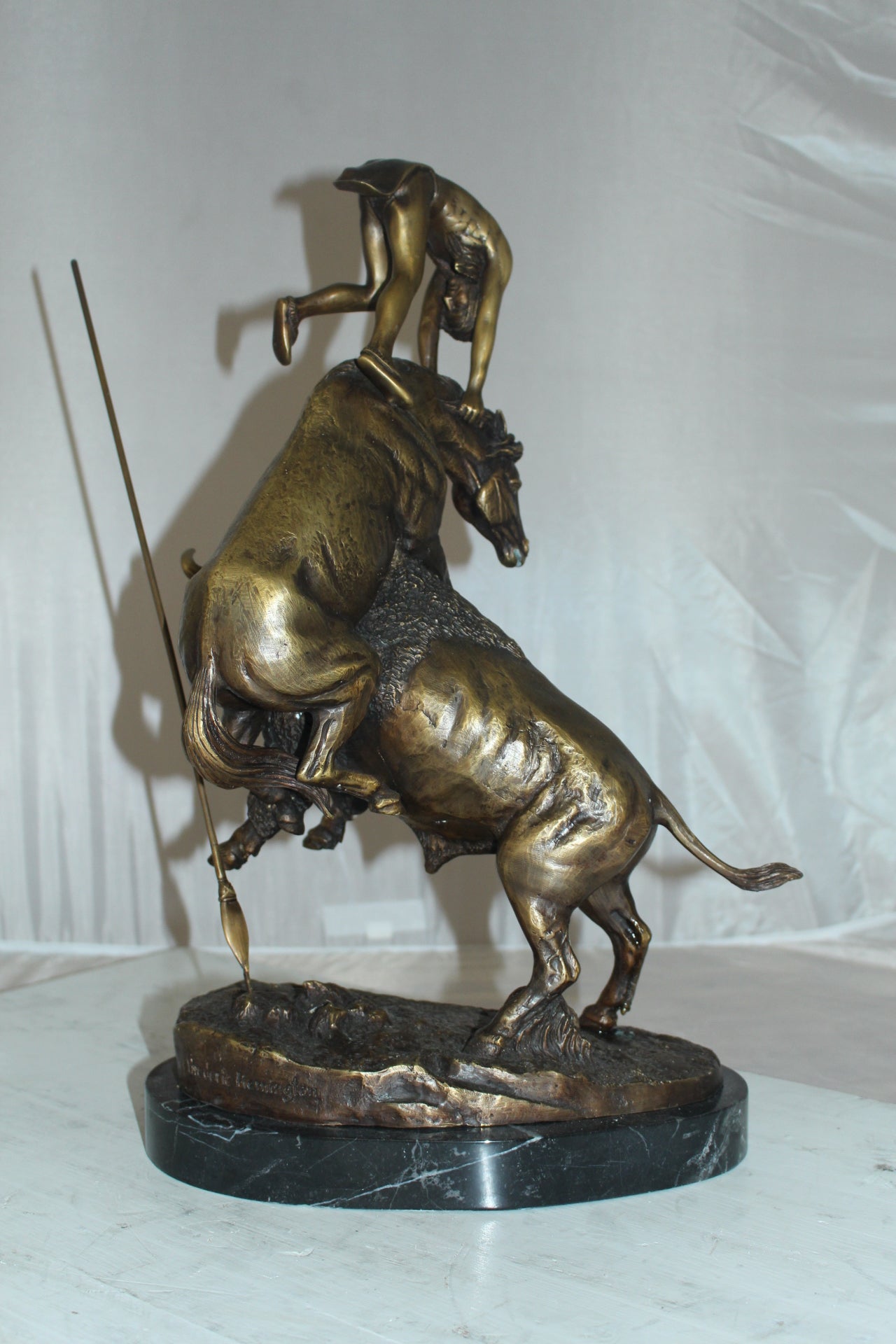 Buffalo Horse by Remington Bronze Statue - Size: 14"L x 6"W x 20"H.