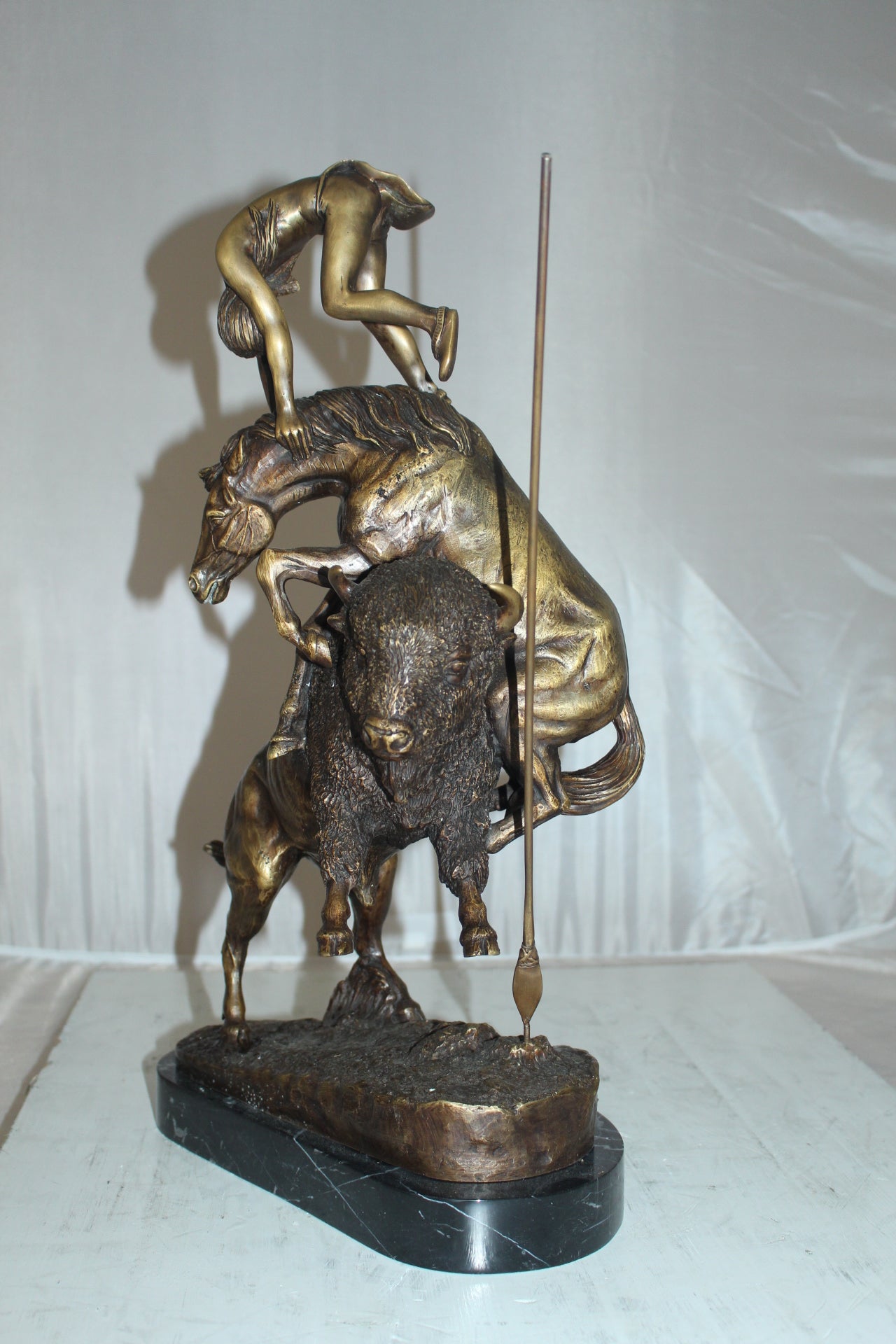 Buffalo Horse by Remington Bronze Statue - Size: 14"L x 6"W x 20"H.