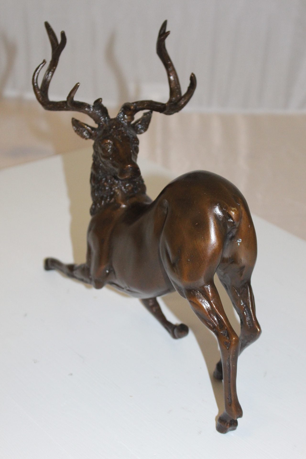 Deer Bronze Statue - Size: 12"L x 5"W x 10.5"H.