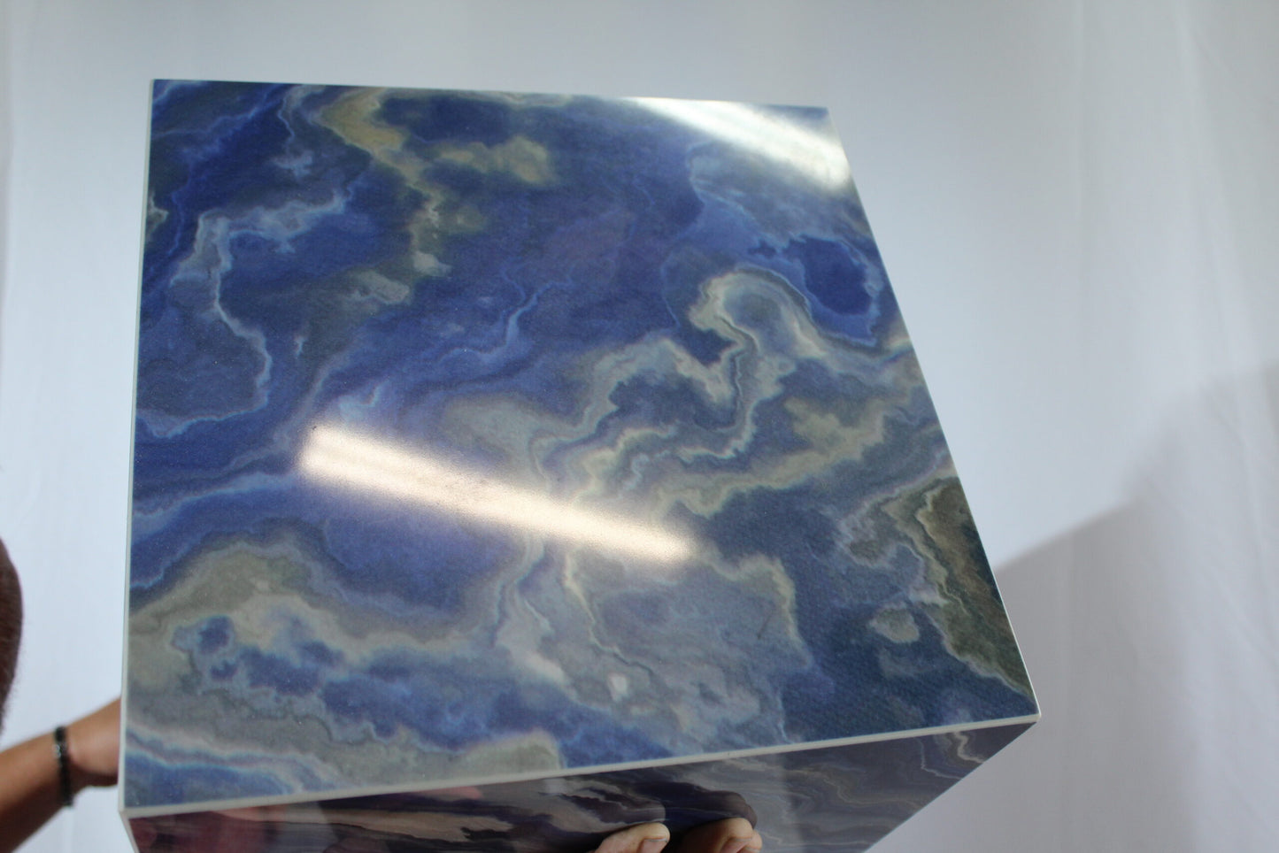 Nifao Porcelain Pedestal Stand – Indoor/Outdoor Display Column with Marble-Look Blue,White & Beige Finish,Elegant Base for Sculptures, Vases & Modern Home, Gallery or Showroom Decor12 x 12" x 39"H