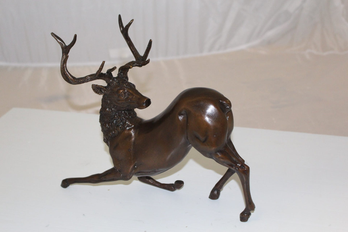 Deer Bronze Statue - Size: 12"L x 5"W x 10.5"H.