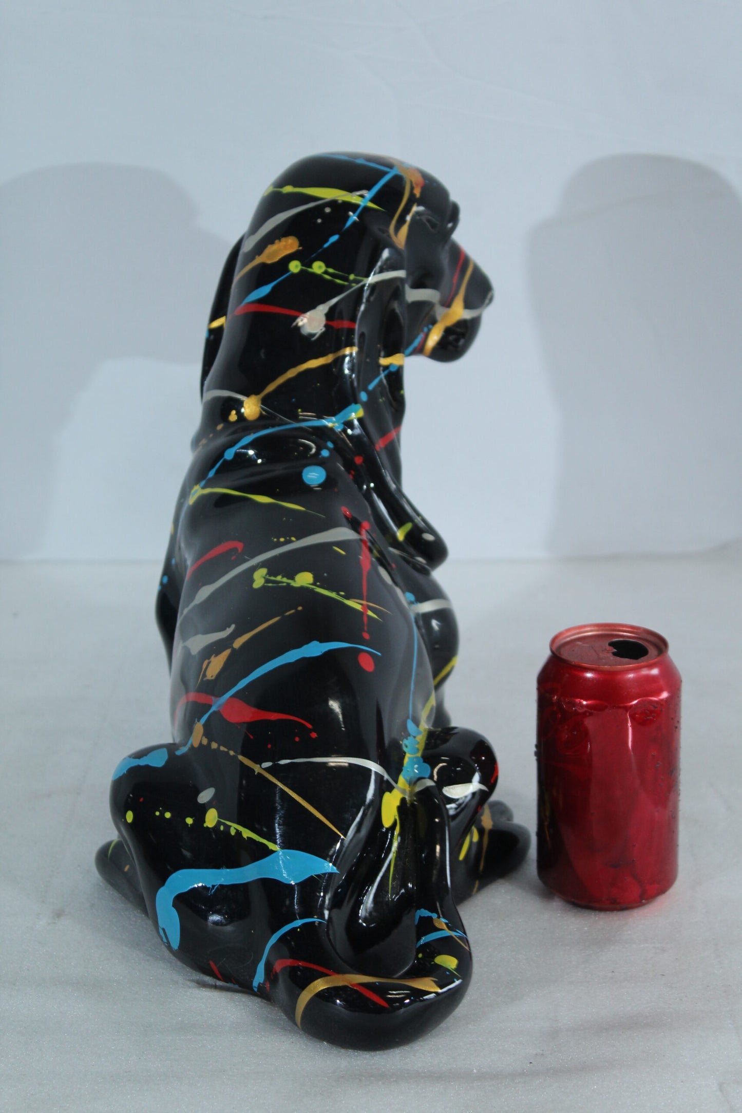 Nifao Resin Basset Hound Statue –Colorful Indoor/Outdoor Dog Sculpture with Abstract Pain Design on Glossy Black Finish,Modern Decorative Figurine for Dog Lovers,Art Collections16 x 8" x 13"H