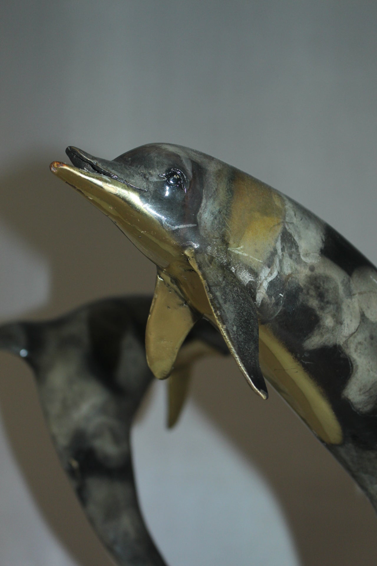 Three Dolphins Table Base Bronze Statue - Size: 20"L x 20"W x 21"H.