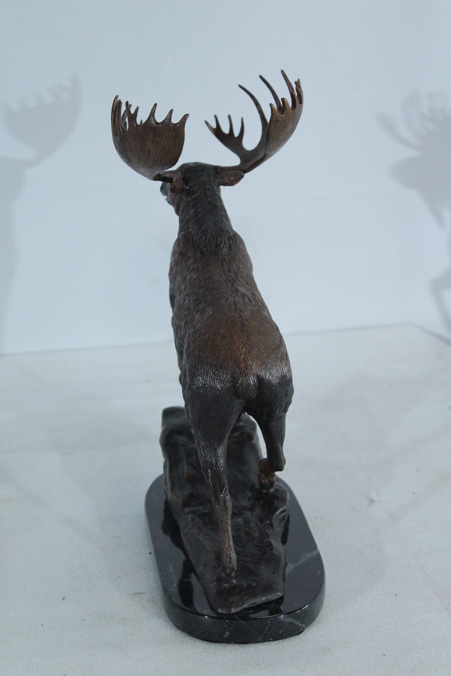Walking Moose Bronze Sculpture with Marble Base 11" x 4" x 13"H
