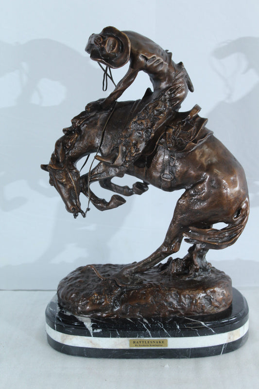 Nifao Bronze Rattlesnake Statue - Frederic Remington Replica Cowboy & Horse Sculpture, Lost Wax Casting on Marble Base,Large Indoor/Outdoor Art for Collectors & Rustic Decor15 x 9" x 25"H
