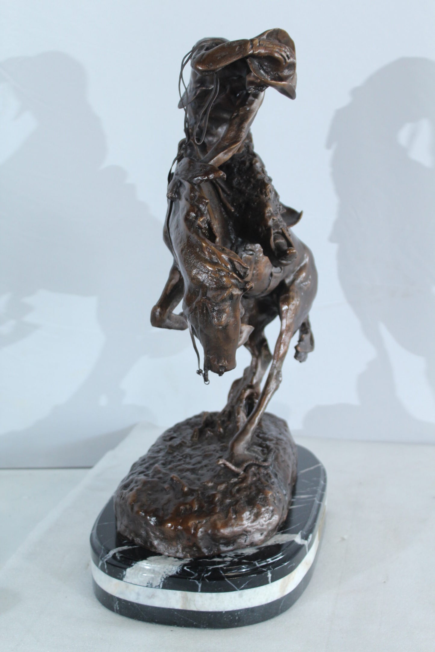 Nifao Bronze Rattlesnake Statue - Frederic Remington Replica Cowboy & Horse Sculpture, Lost Wax Casting on Marble Base,Large Indoor/Outdoor Art for Collectors & Rustic Decor15 x 9" x 25"H