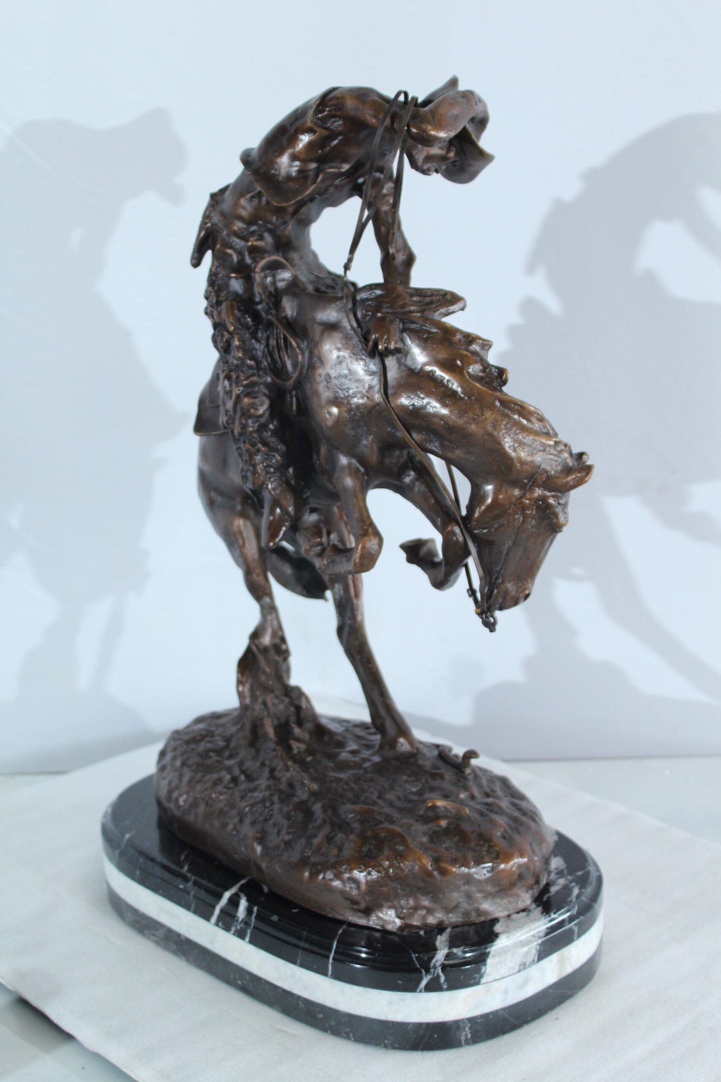 Nifao Bronze Rattlesnake Statue - Frederic Remington Replica Cowboy & Horse Sculpture, Lost Wax Casting on Marble Base,Large Indoor/Outdoor Art for Collectors & Rustic Decor15 x 9" x 25"H