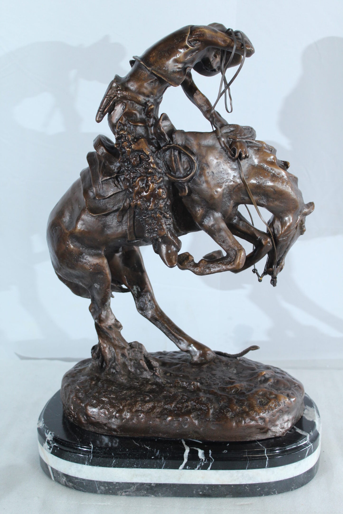 Nifao Bronze Rattlesnake Statue - Frederic Remington Replica Cowboy & Horse Sculpture, Lost Wax Casting on Marble Base,Large Indoor/Outdoor Art for Collectors & Rustic Decor15 x 9" x 25"H