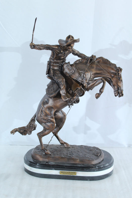 Nifao Bronze Bronco Buster Statue –Frederic Remington Replica Cowboy & Horse Sculpture, Wax Casting on Marble Base, Large Indoor/Outdoor Western Art Reproduction for Rustic Decor18 x 14" x 23"H