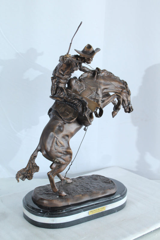 Nifao Bronze Bronco Buster Statue –Frederic Remington Replica Cowboy & Horse Sculpture, Wax Casting on Marble Base, Large Indoor/Outdoor Western Art Reproduction for Rustic Decor18 x 14" x 23"H