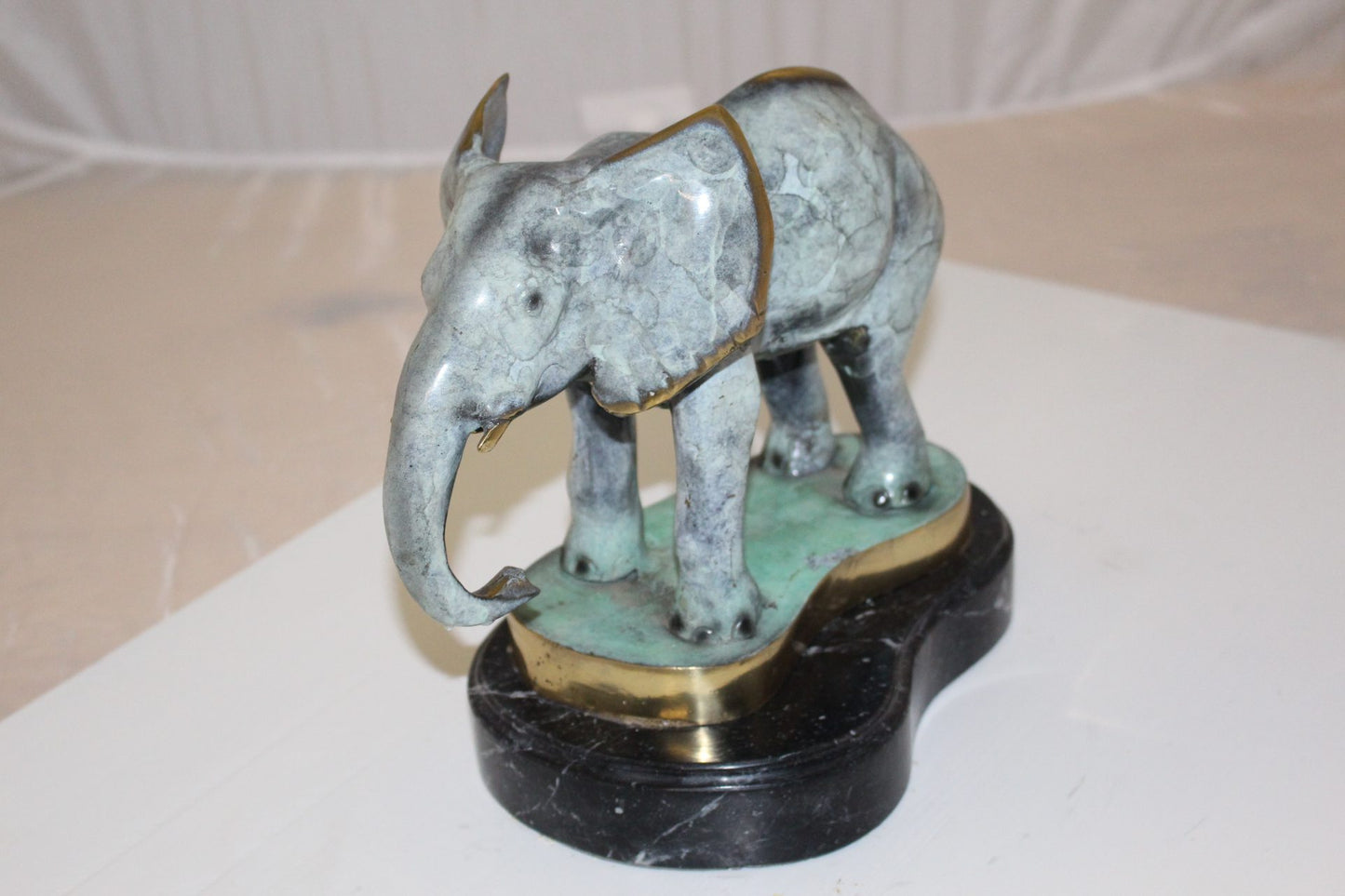 Elephant Bronze Statue - Size: 11"L x 8"W x 10"H.