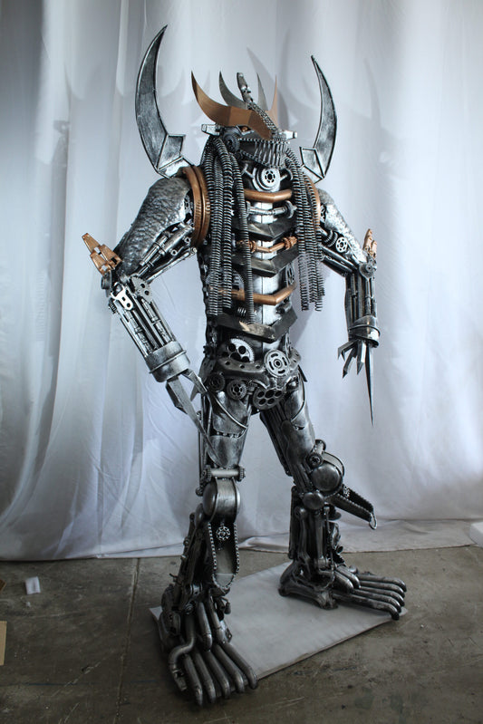Predator Inspired Statue Made of Recycled Metal Parts 47" x 24" x 81"H