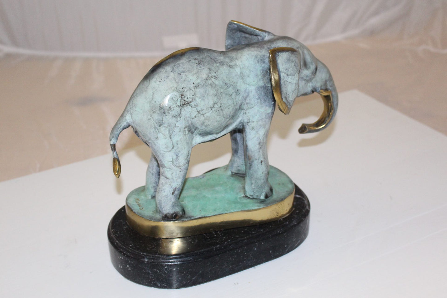 Elephant Bronze Statue - Size: 11"L x 8"W x 10"H.