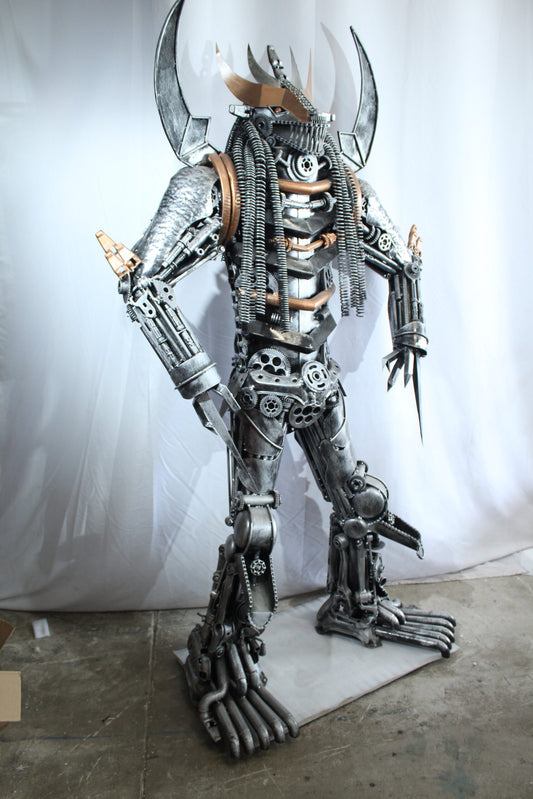 Predator Inspired Statue Made of Recycled Metal Parts 47" x 24" x 81"H