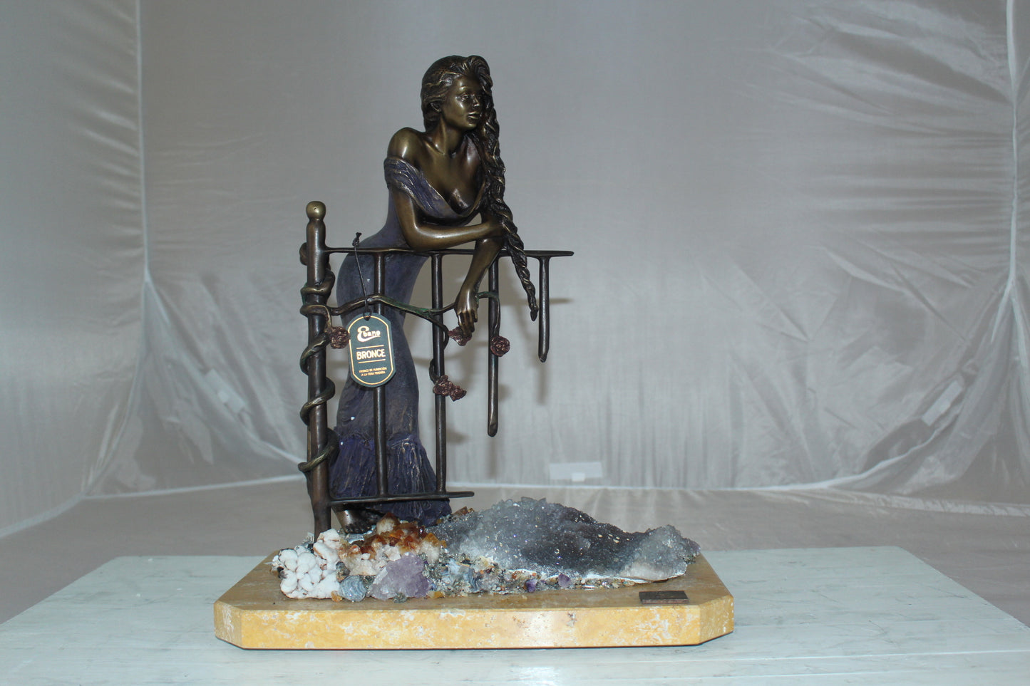 Judith Bronze Statue on Amethyst stone by Vidal - Size: 16"L x 10"W x 18"H.