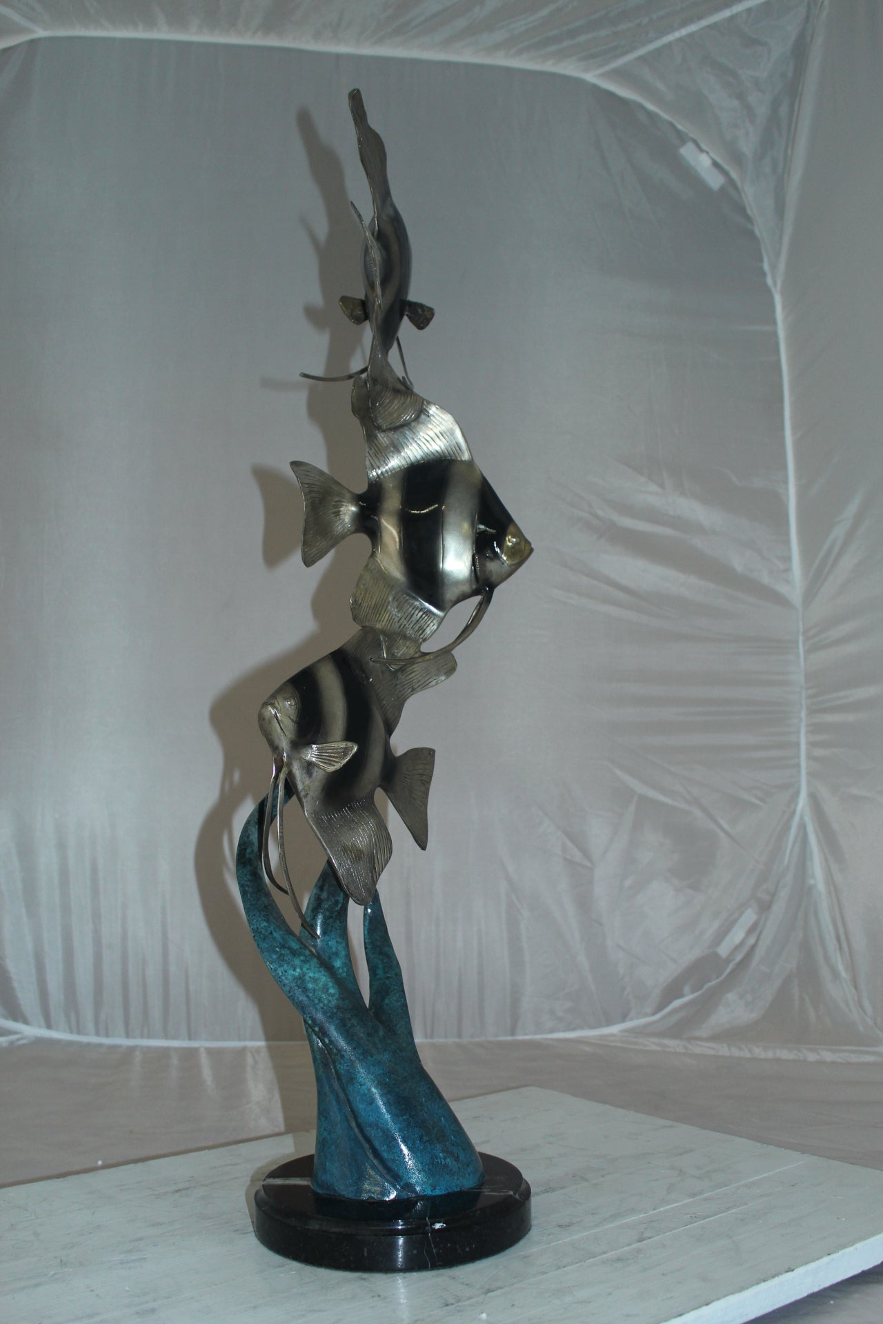 Three Zebra Angelfish Bronze Statue - Size: 10"L x 10"W x 33"H.