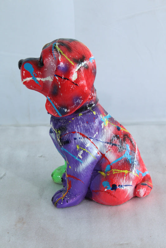 Nifao Resin Puppy Statue- Colorful Indoor/Outdoor Dog Sculpture with Abstract Multicolor Paint Splatter Design, High-Gloss Finish Decorative Figurine for Homes Collections 8" x 6" x 10"H