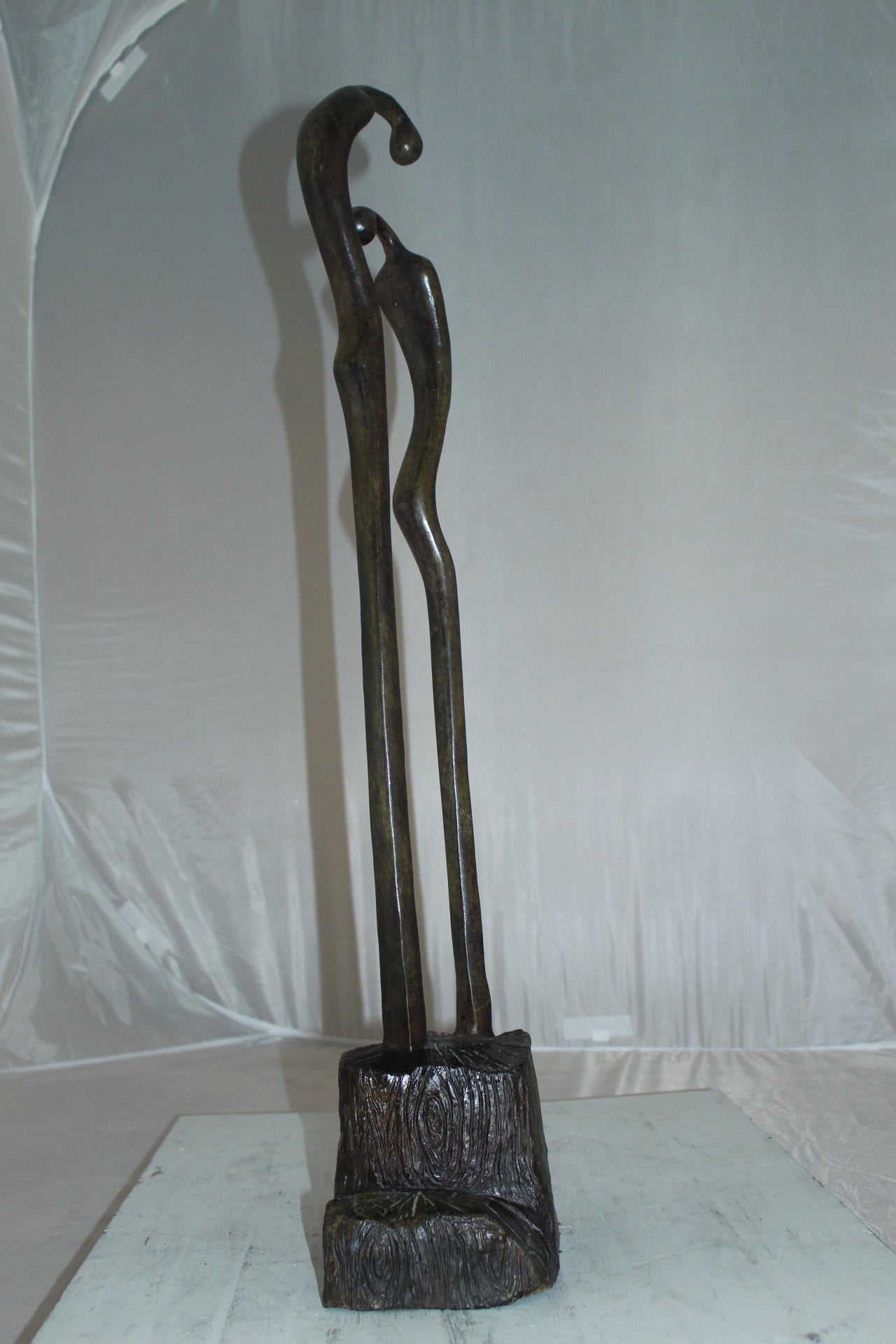 Male Female Abstract Bronze Statue - Size: 6"L x 8"W x 31"H.