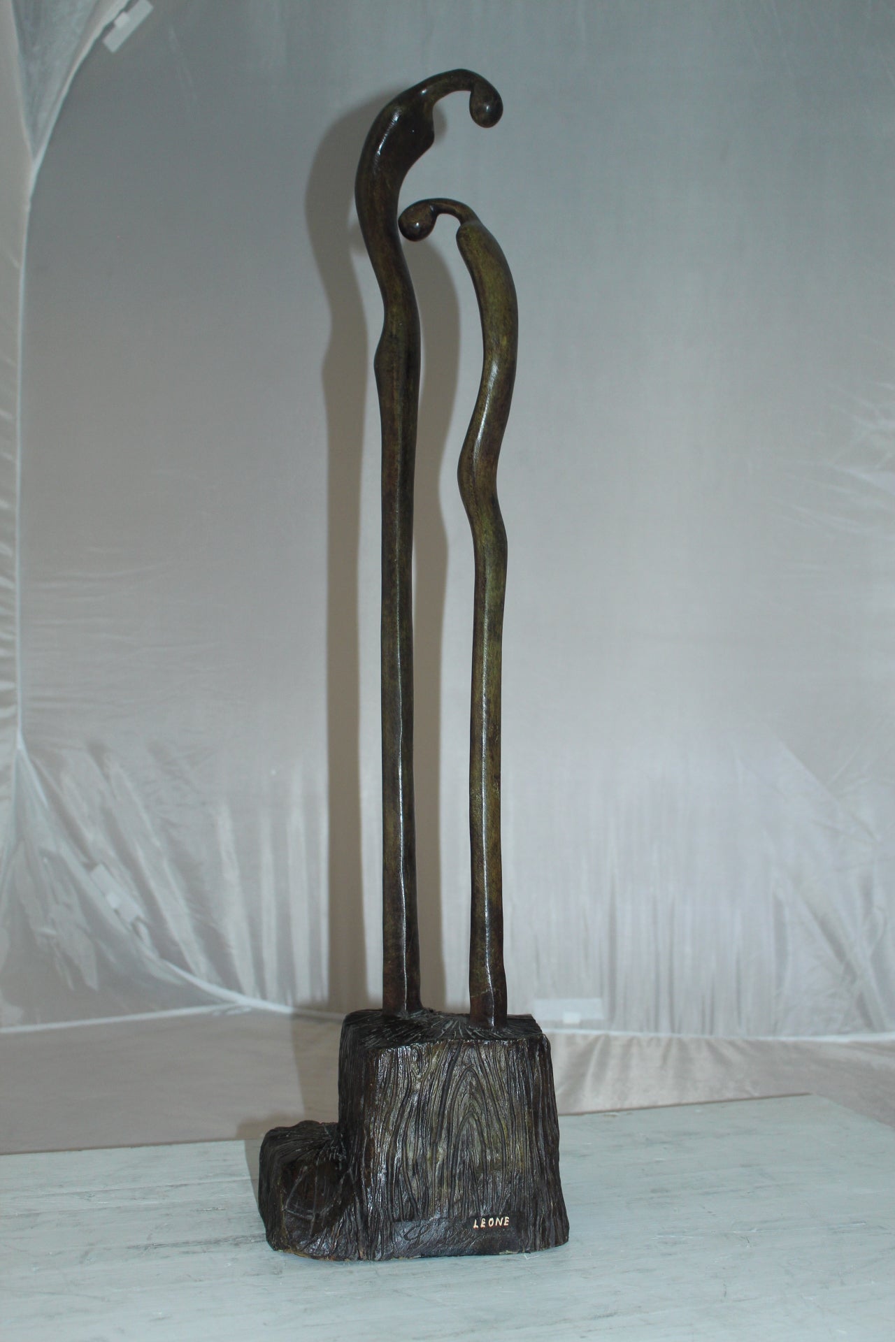 Male Female Abstract Bronze Statue - Size: 6"L x 8"W x 31"H.