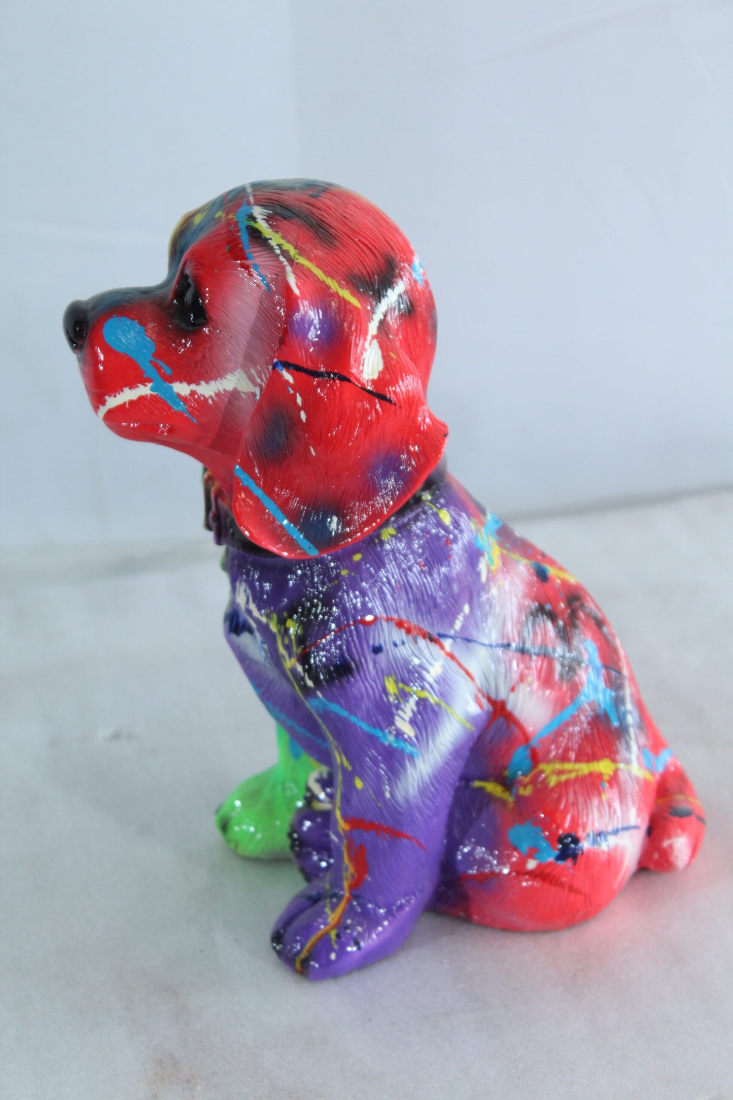 Nifao Resin Puppy Statue- Colorful Indoor/Outdoor Dog Sculpture with Abstract Multicolor Paint Splatter Design, High-Gloss Finish Decorative Figurine for Homes Collections 8" x 6" x 10"H
