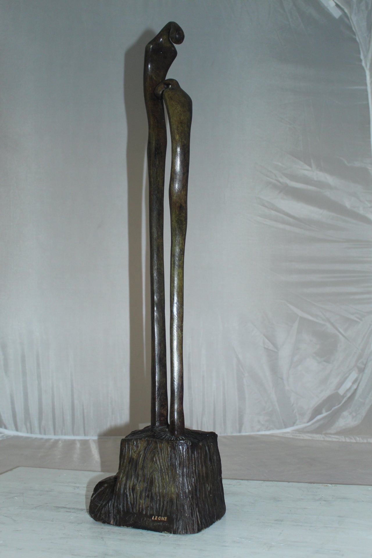 Male Female Abstract Bronze Statue - Size: 6"L x 8"W x 31"H.