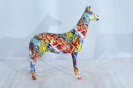 Nifao Resin Horse Statue – Graffiti-Style Indoor/Outdoor Sculpture, Hand-Painted Multicolor Art Design, Modern Figurine for Homes, Offices, Art Galleries & Eclectic Collections 16" x 4" x 14"H