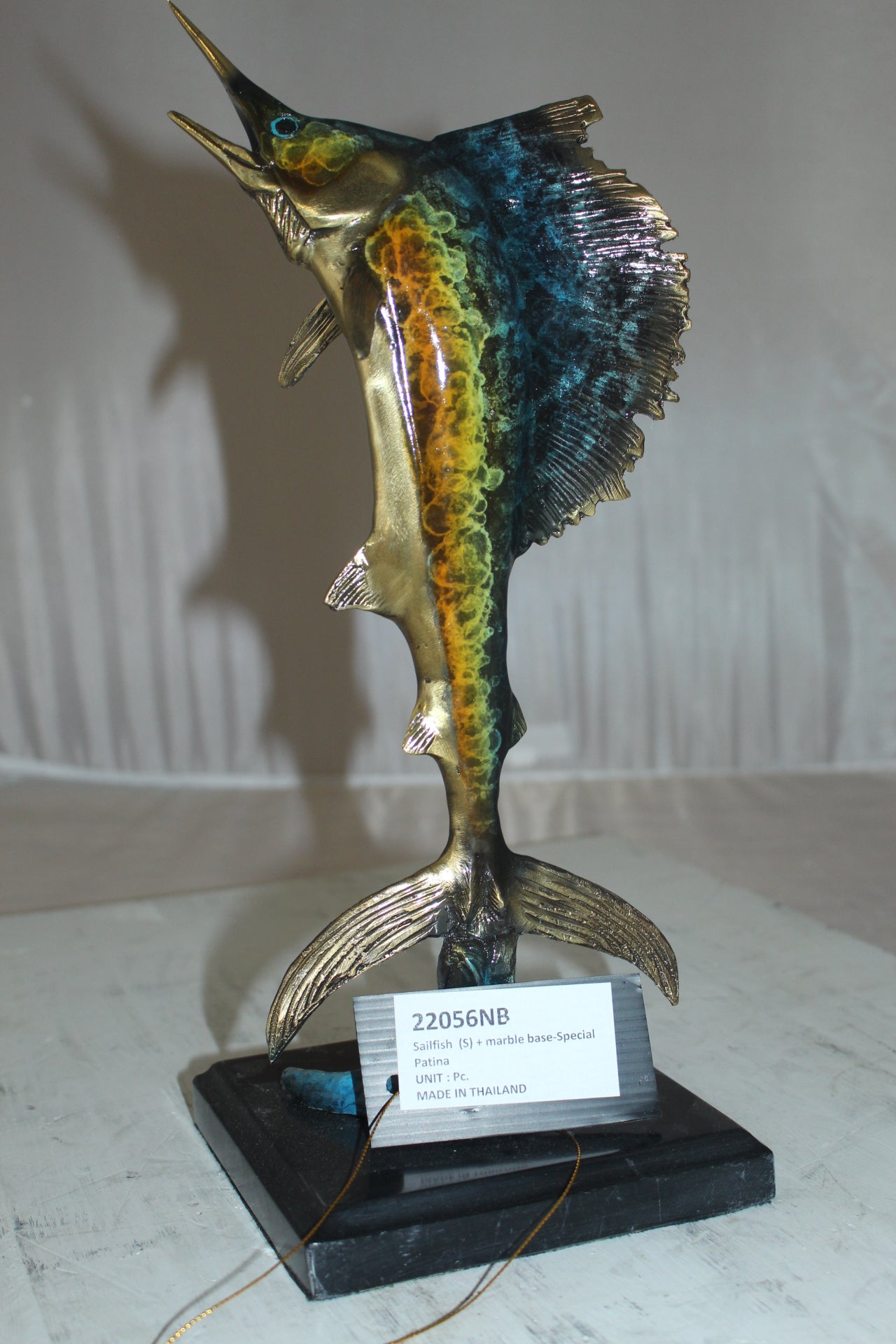 Single Sailfish Bronze Statue -  Size: 6"L x 6"W x 15"H.