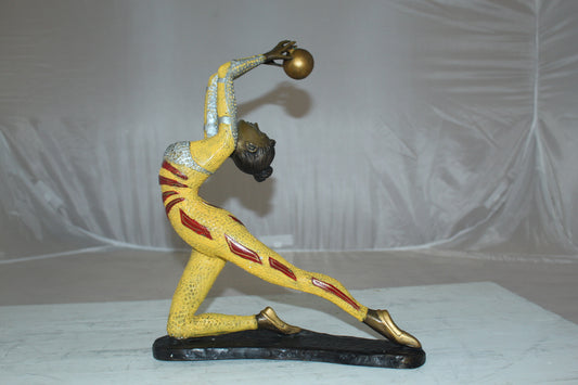 Ballet Dancer with a Ball Bronze Statue - Size: 12"L x 6"W x 14"H.