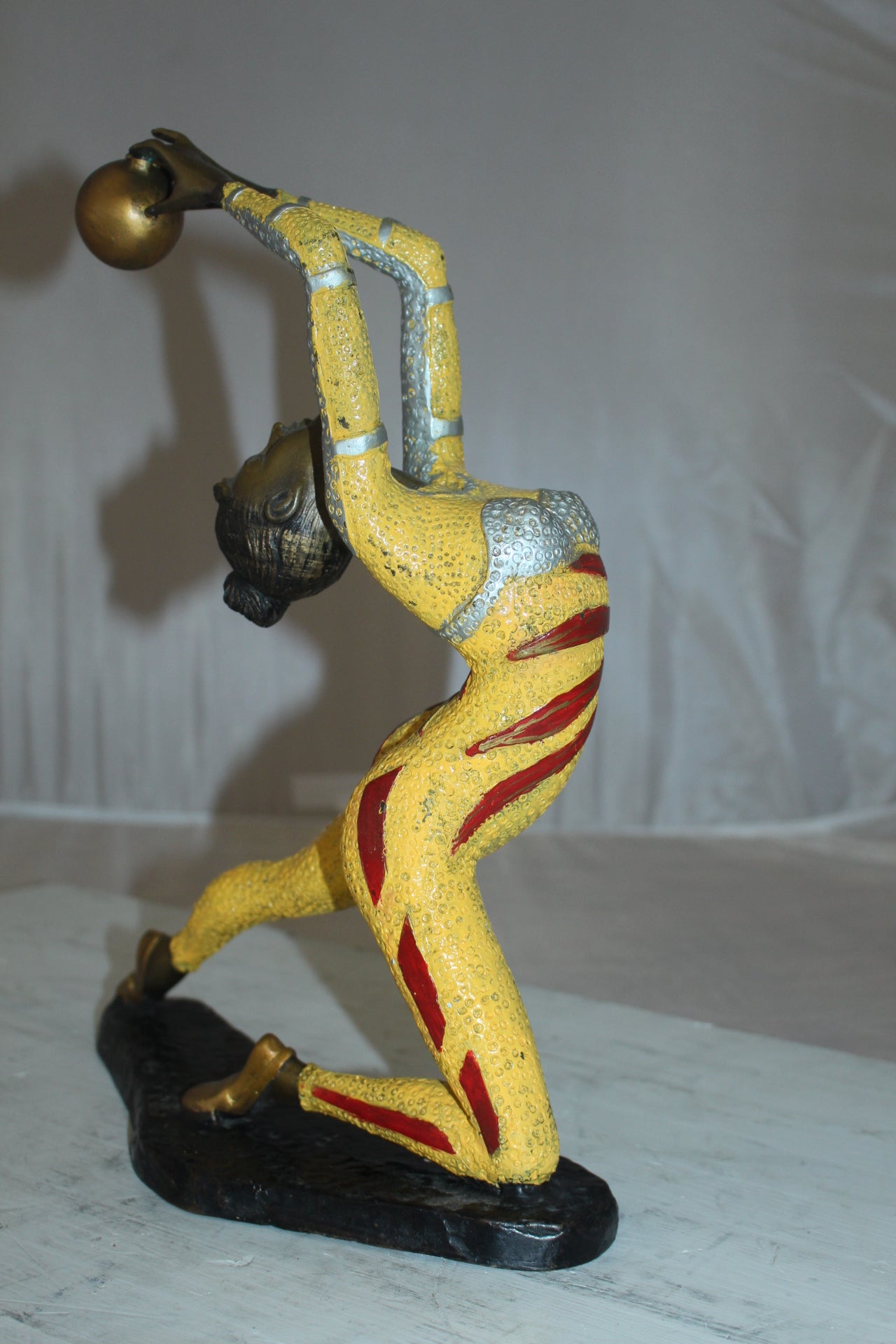Ballet Dancer with a Ball Bronze Statue - Size: 12"L x 6"W x 14"H.
