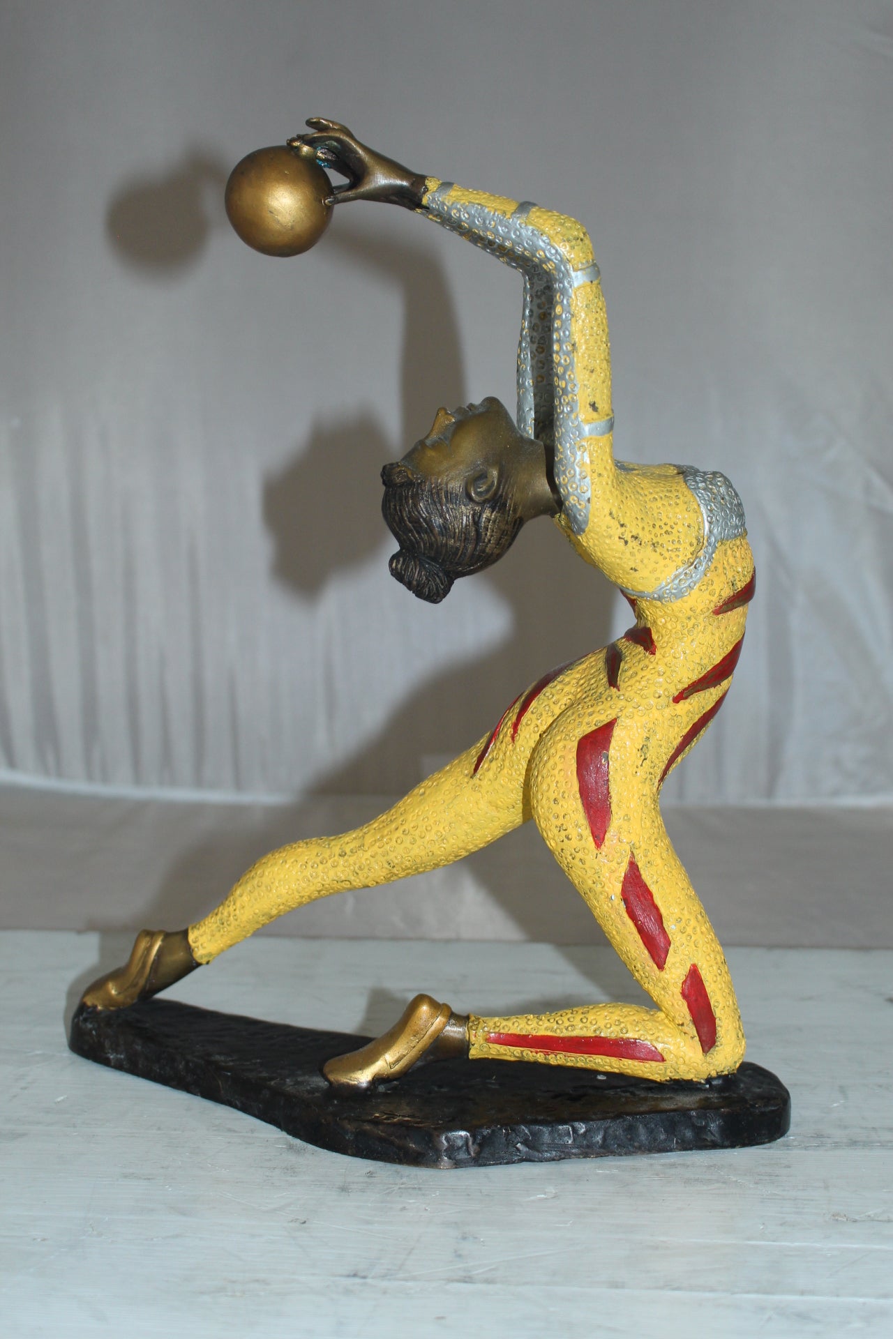Ballet Dancer with a Ball Bronze Statue - Size: 12"L x 6"W x 14"H.