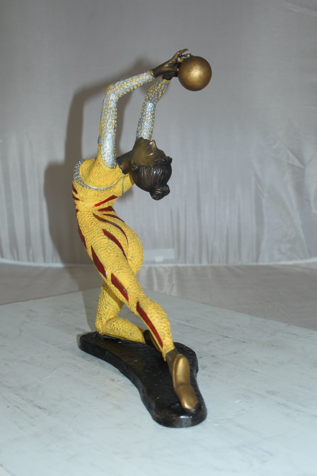 Ballet Dancer with a Ball Bronze Statue - Size: 12"L x 6"W x 14"H.
