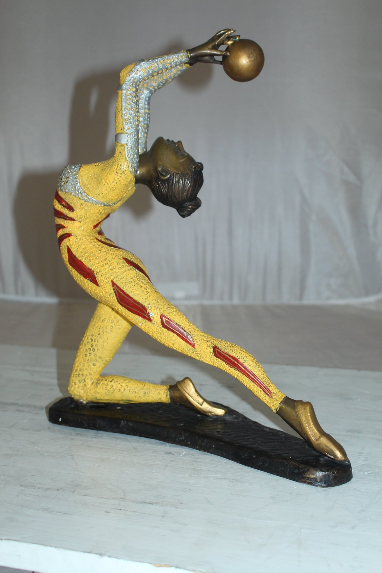 Ballet Dancer with a Ball Bronze Statue - Size: 12"L x 6"W x 14"H.