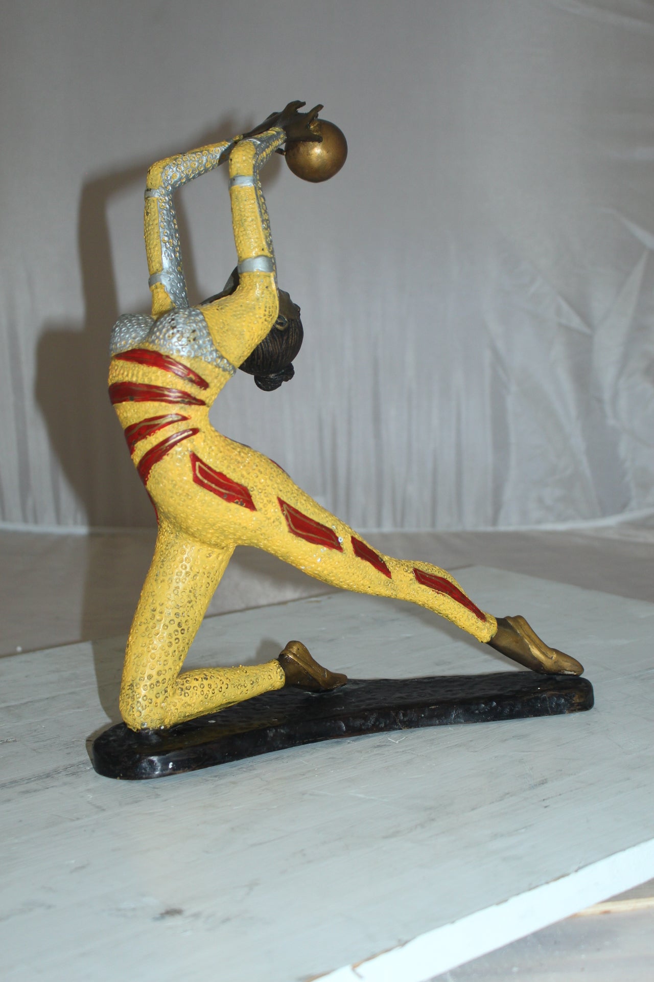 Ballet Dancer with a Ball Bronze Statue - Size: 12"L x 6"W x 14"H.