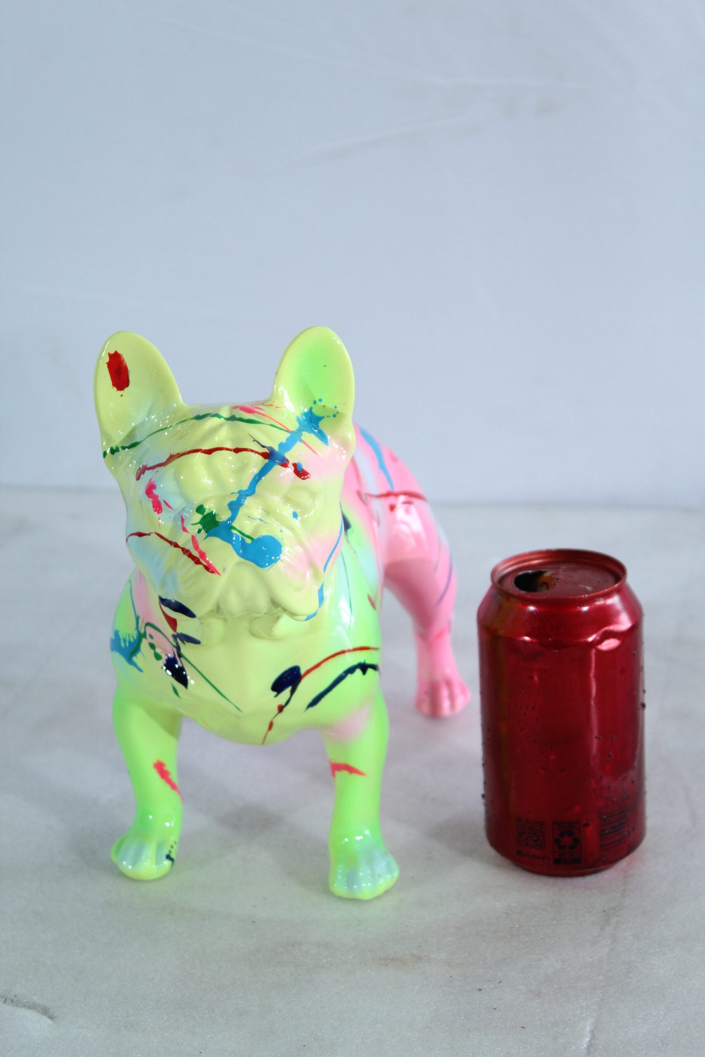 Nifao Resin Bulldog Statue –Colorful Indoor/Outdoor Dog Sculpture with Abstract Neon Paint Splatter Design, Glossy Hand-Finished Modern Figurine for Homes, Offices, Art Displays 15" x 7" x 14"H