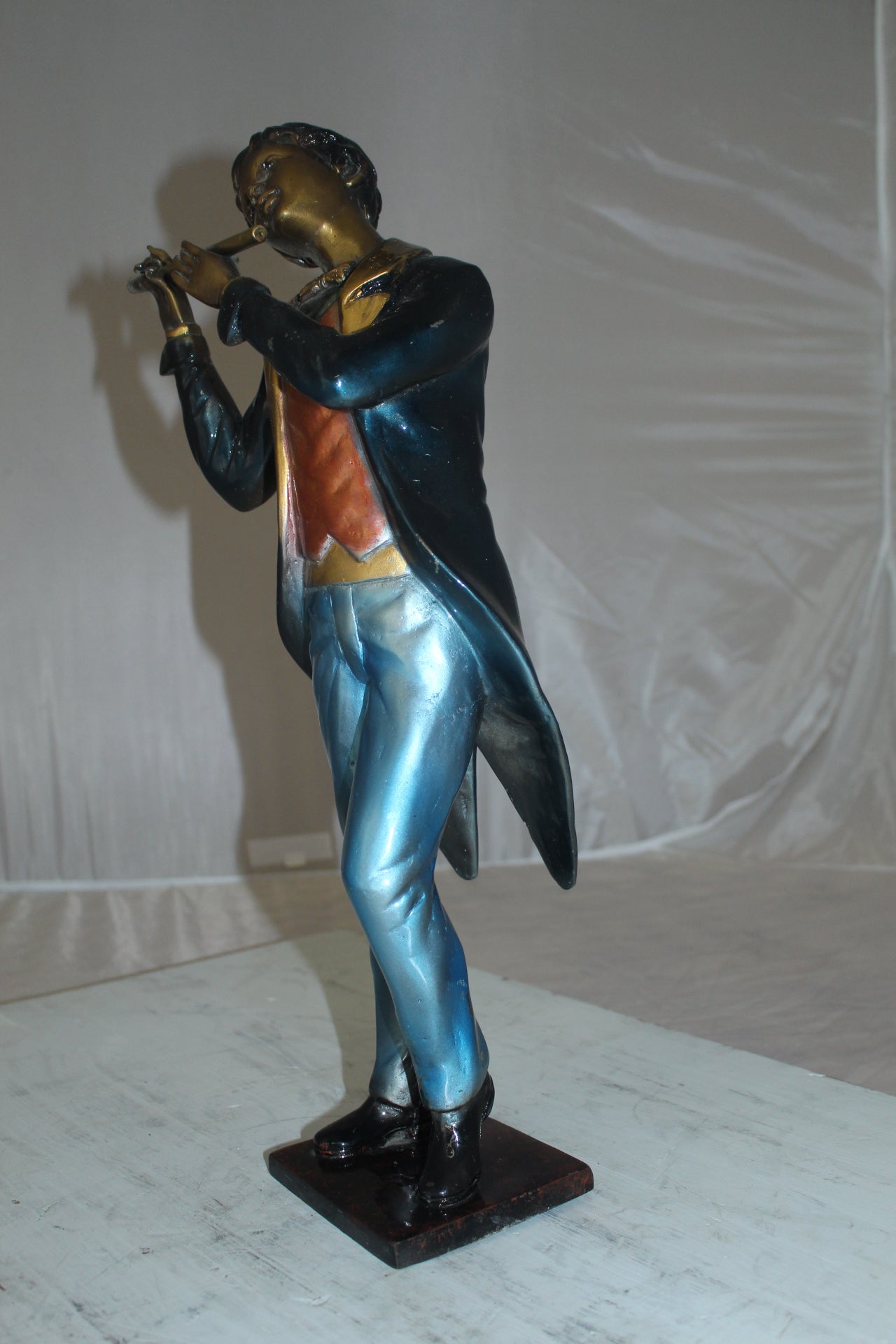 Boy Playing the Flute Bronze Statue - Size: 5"L x 10"W x 19"H.
