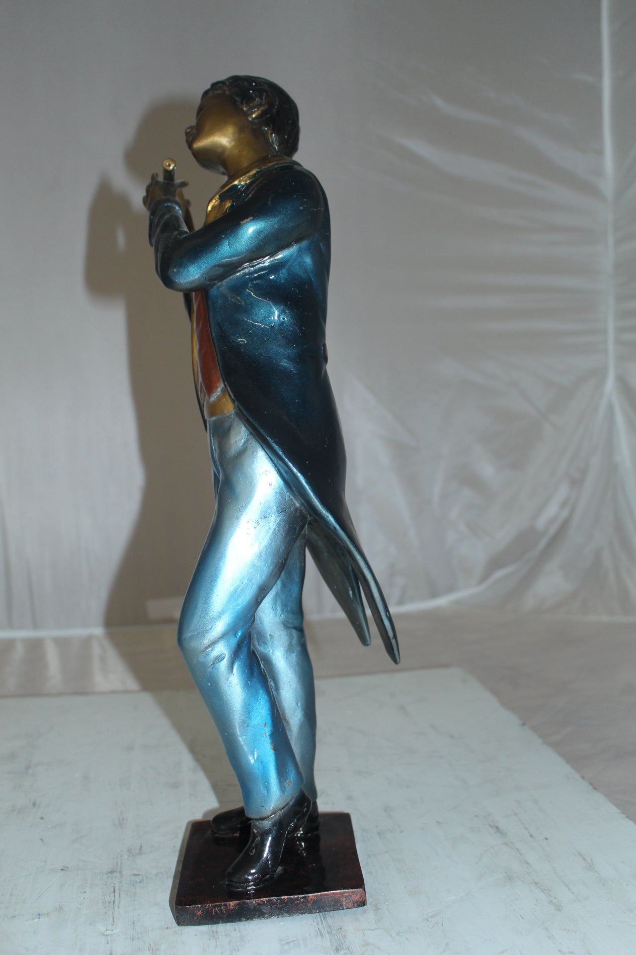 Boy Playing the Flute Bronze Statue - Size: 5"L x 10"W x 19"H.