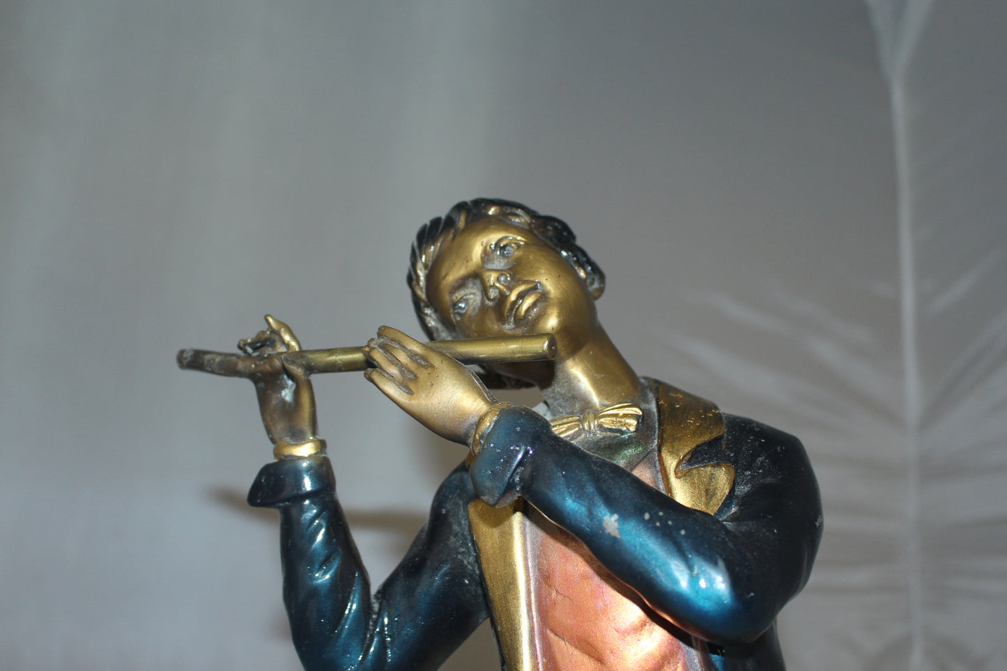 Boy Playing the Flute Bronze Statue - Size: 5"L x 10"W x 19"H.
