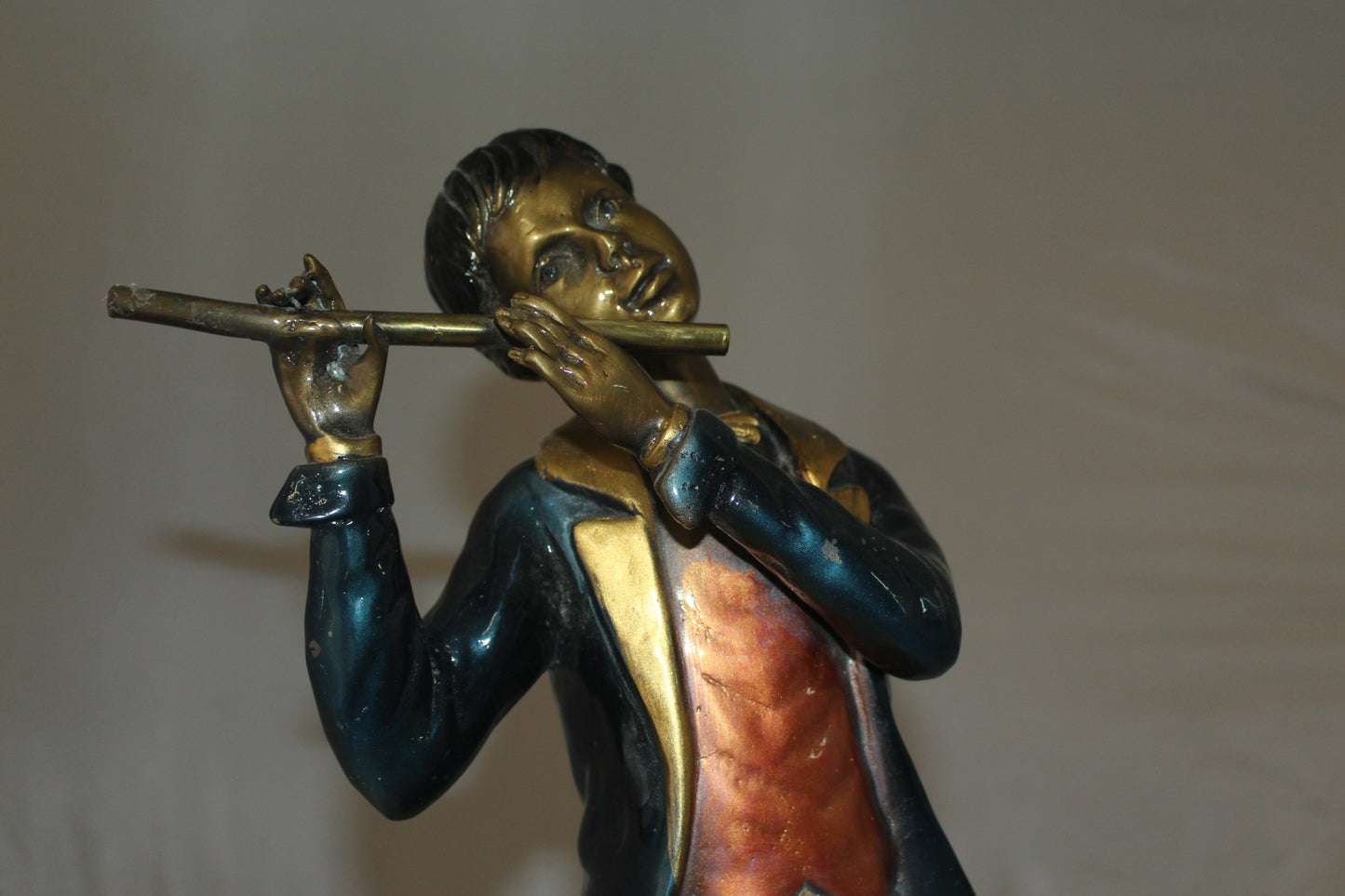 Boy Playing the Flute Bronze Statue - Size: 5"L x 10"W x 19"H.