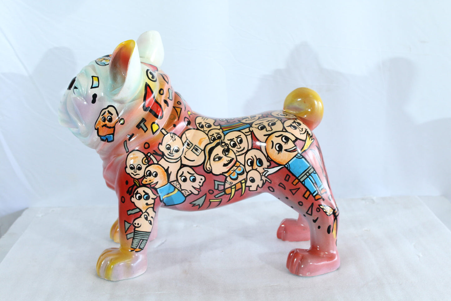Nifao Resin Bulldog Statue – Large Hand-Painted Pop Art Graffiti Dog Figurine with Cartoon Faces & Abstract Shapes, Colorful Home Decor Accent, Durable High-Gloss Resin Sculpture, 18"x9"x17"