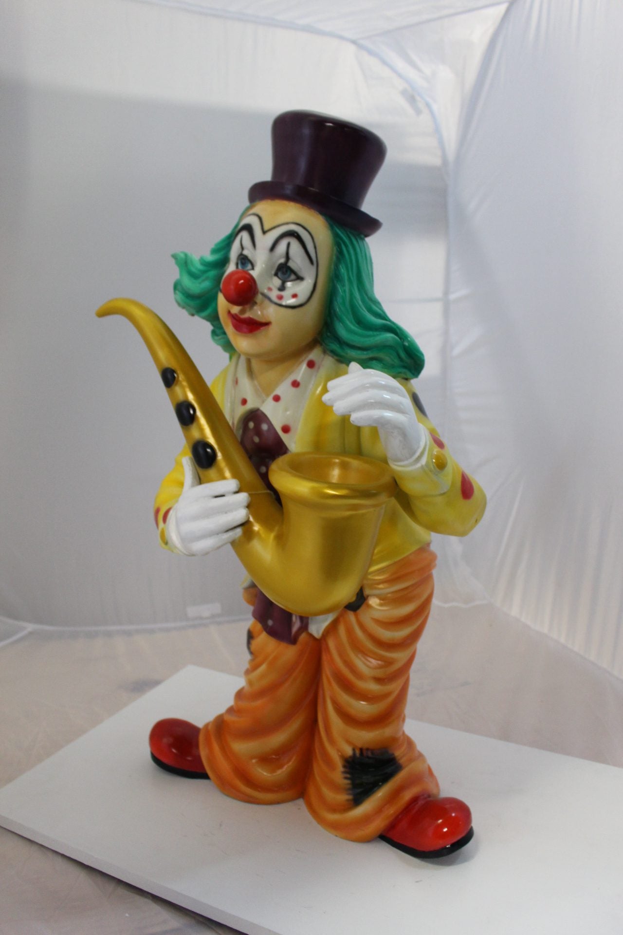 Clown Standing with Saxophone Bronze Statue - Size: 20"L x 15"W x 36"H.