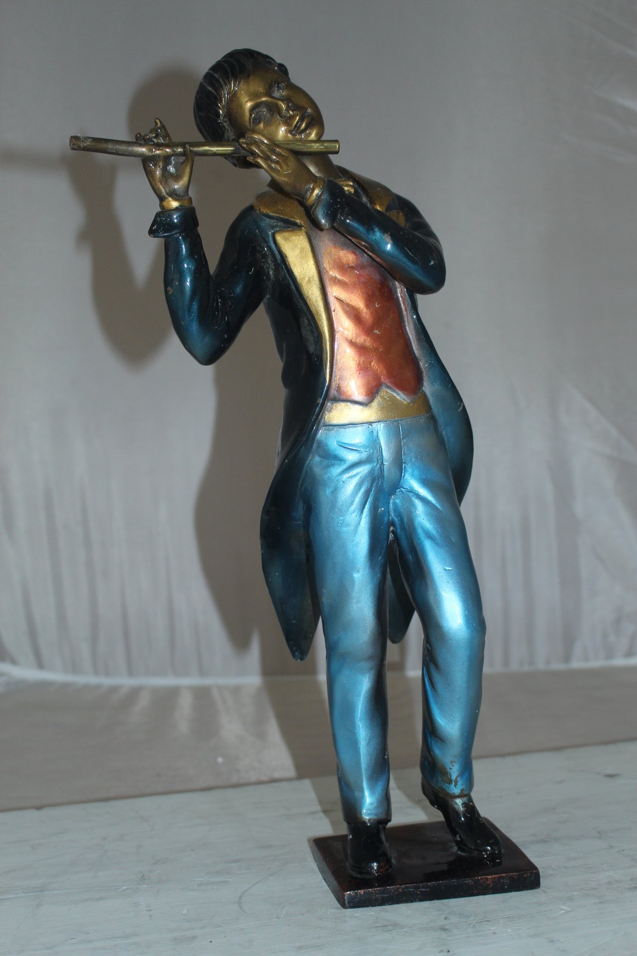 Boy Playing the Flute Bronze Statue - Size: 5"L x 10"W x 19"H.