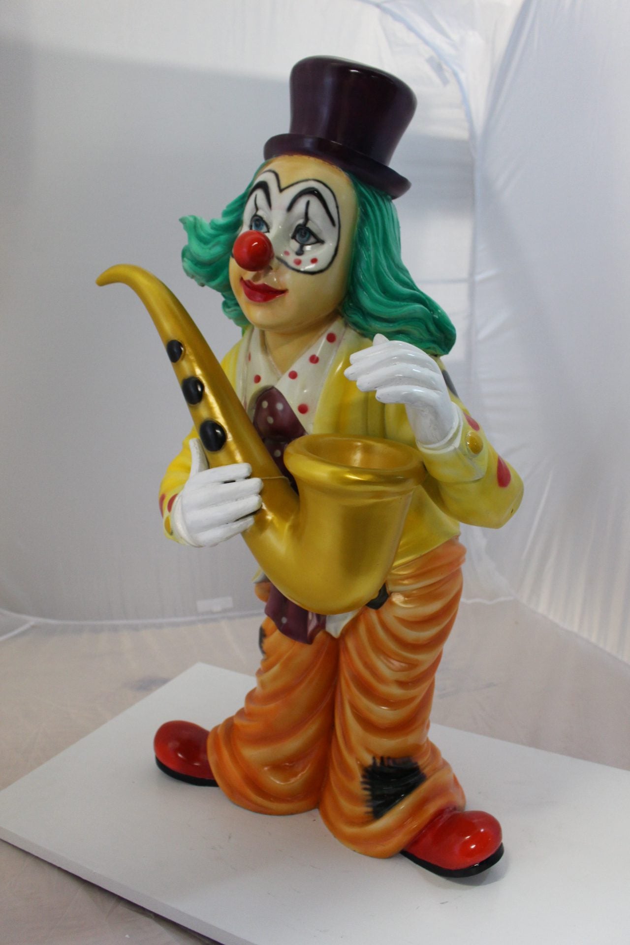 Clown Standing with Saxophone Bronze Statue - Size: 20"L x 15"W x 36"H.