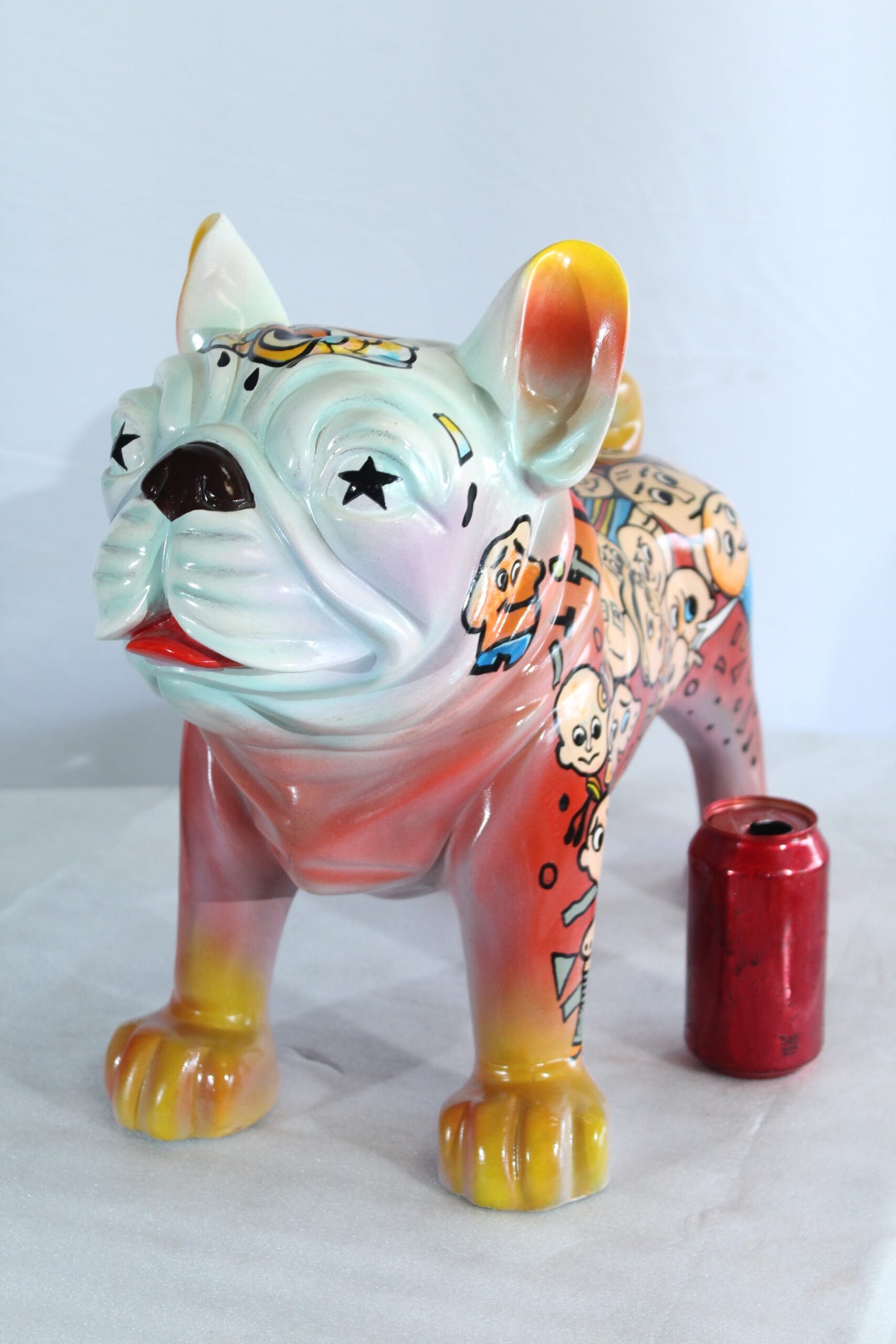 Nifao Resin Bulldog Statue – Large Hand-Painted Pop Art Graffiti Dog Figurine with Cartoon Faces & Abstract Shapes, Colorful Home Decor Accent, Durable High-Gloss Resin Sculpture, 18"x9"x17"