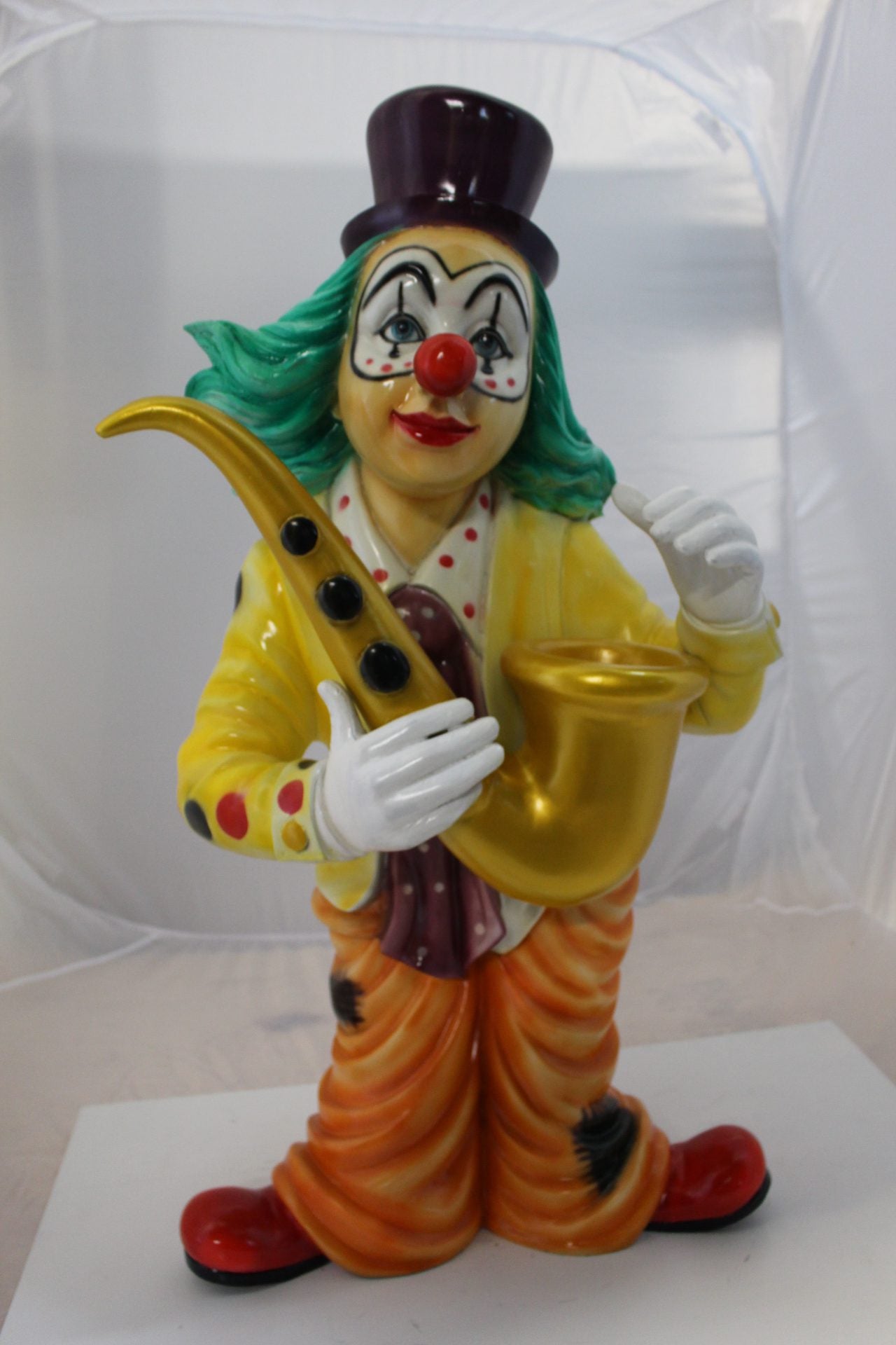 Clown Standing with Saxophone Bronze Statue - Size: 20"L x 15"W x 36"H.